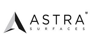 A logo with a geometric triangular icon on the left and the words "ASTRA SURFACES" in capital letters on the right.