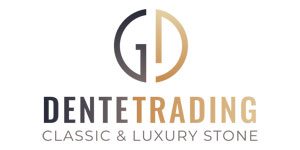 Dente Trading logo with stylized "DT" initials in gradient gold and gray, and the words "Dente Trading Classic & Luxury Stone" below.