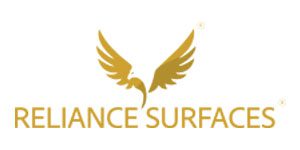 Gold winged logo above the words "Reliance Surfaces" in gold, set on a white background.